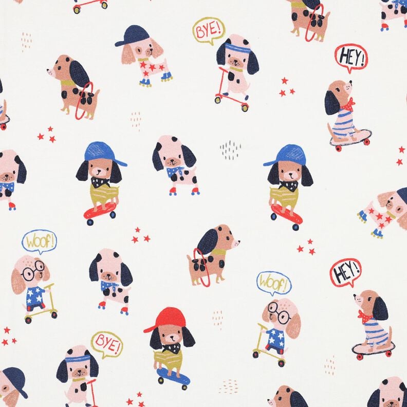 Jersey coton chien patineur Impression numérique | Poppy Fabrics – ivoire/or rose, image number 1