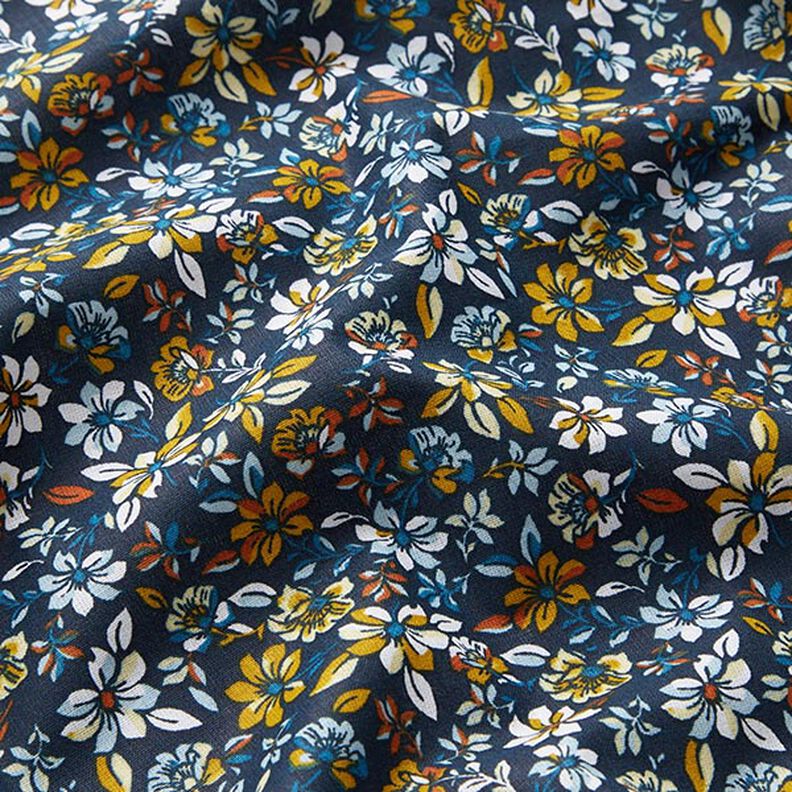 Tissu en coton Cretonne Petites fleurs – jaune soleil/bleu marine,  image number 2
