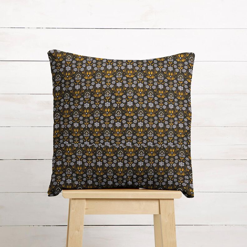 Tissu en coton Cretonne Fleurs grimpantes – noir/jaune curry,  image number 6
