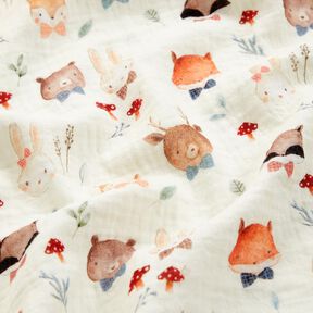 Tissu double gaze de coton Têtes d'animaux de la forêt Impression numérique – écru, 