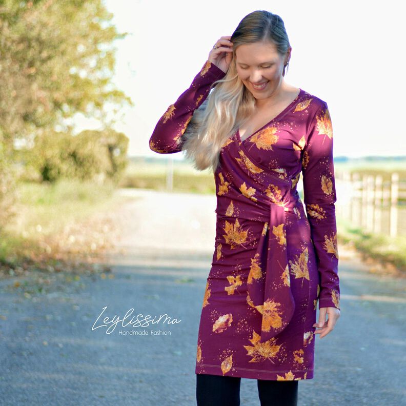 French Terry feuilles d'automne dorées | Glitzerpüppi – raisin/or, image number 5