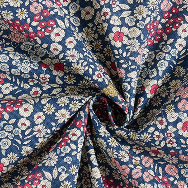Tissu de décoration Semi-panama Petites fleurs – bleu marine,  image number 3