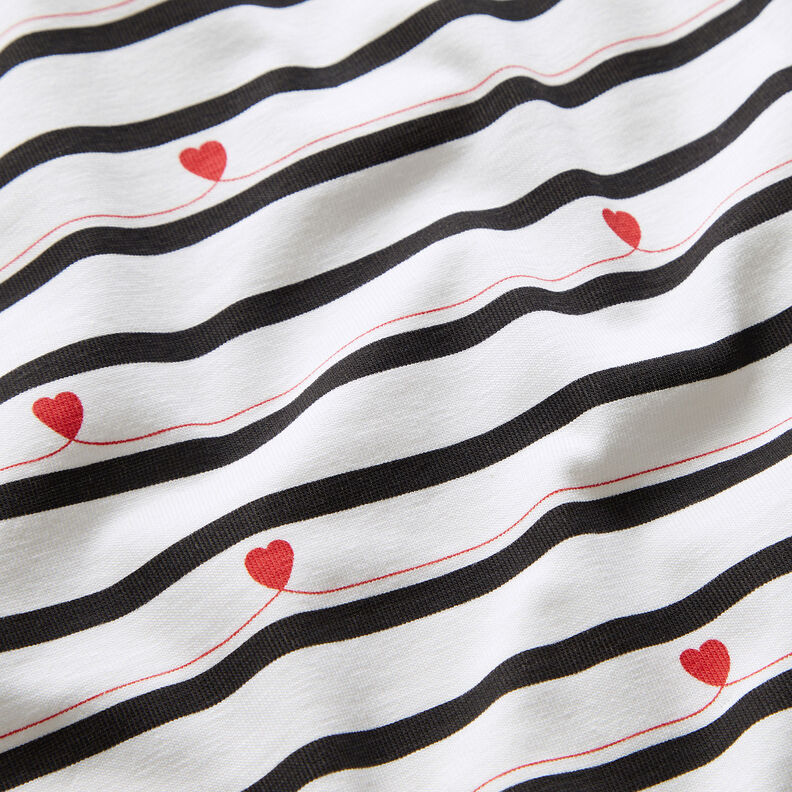 Jersey coton Rayures et cœurs – écru/noir,  image number 2