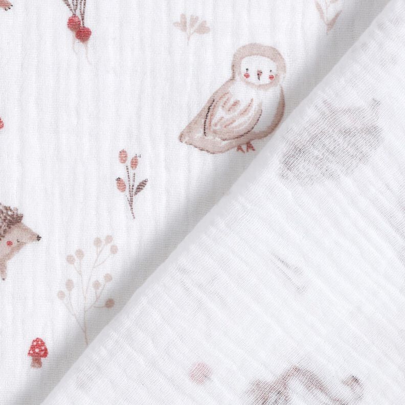 Tissu double gaze de coton Animaux dans la clairière – blanc,  image number 4