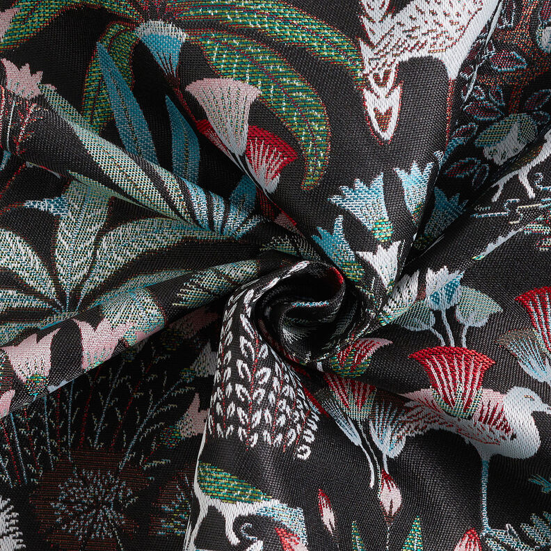 Tissu de décoration Gobelin Botanique paradisiaque – noir/vert, image number 4