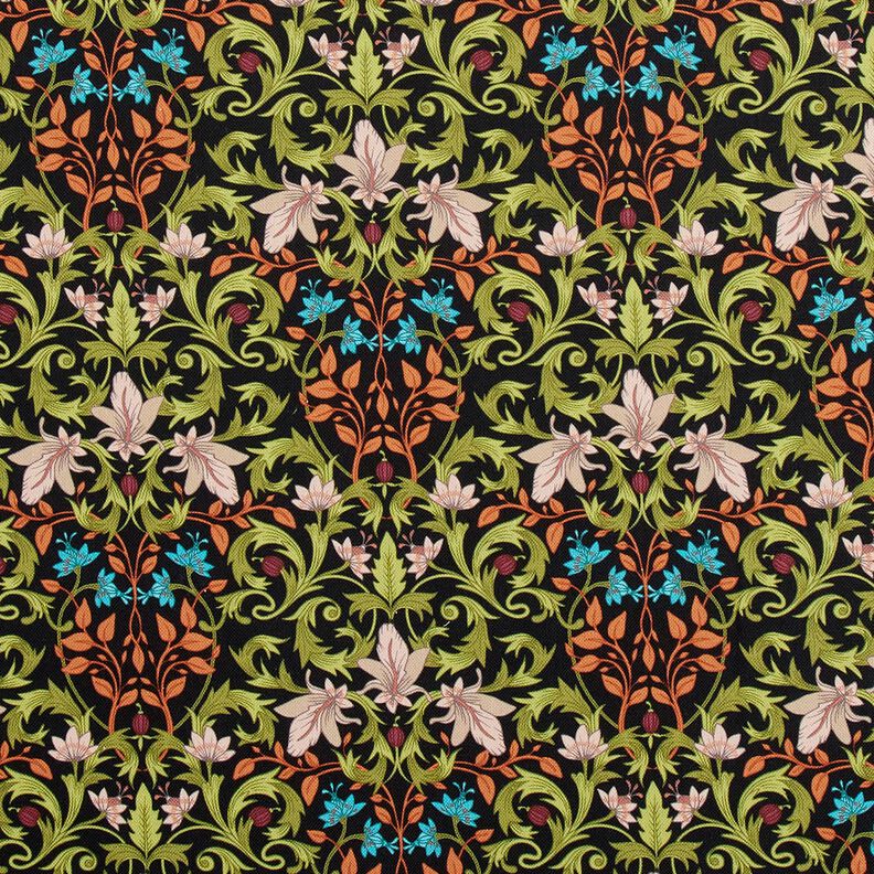 Tissu de d&eacute;coration Semi-panama ornements de feuilles &ndash; noir/pin,  image number 1