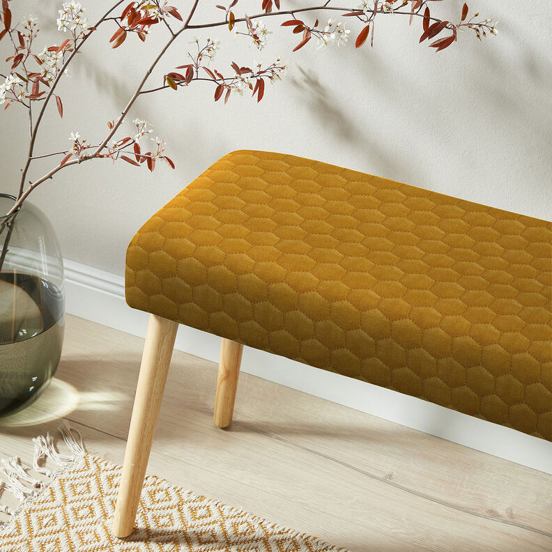 Tissu de revêtement velours matelassé nid d'abeille – moutarde,  image number 8