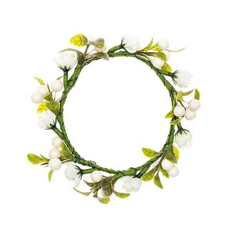 Couronne de fleurs décorative avec baies [Ø 9 cm/ 14 cm] – blanc/vert, 