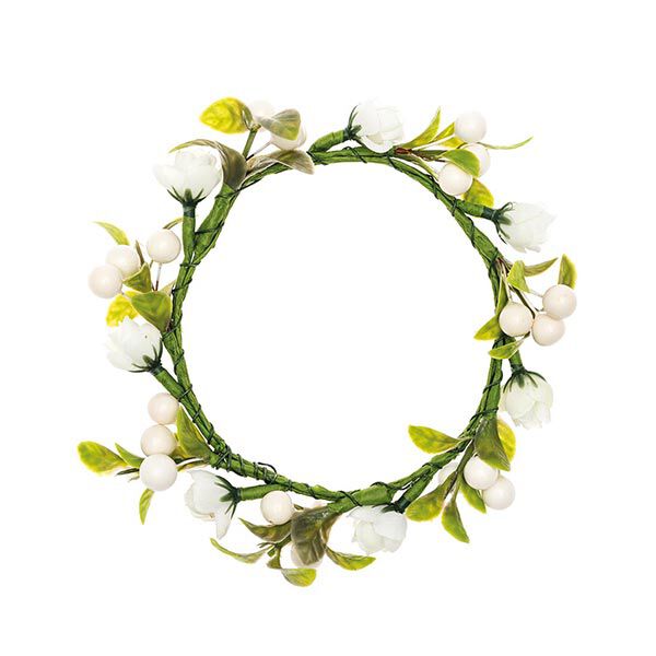 Couronne de fleurs décorative avec baies [Ø 9 cm/ 14 cm] – blanc/vert,  image number 1