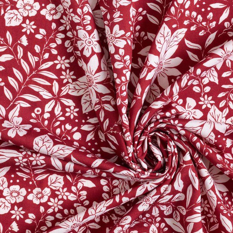 Tissu viscose Fleurs et branches – carmin/blanc,  image number 3