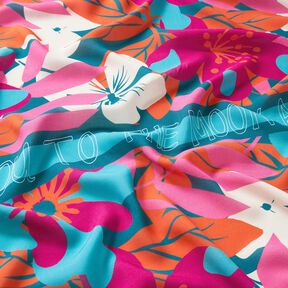 Viscose Voile grande bordure fleurie Panel – pétrole, 