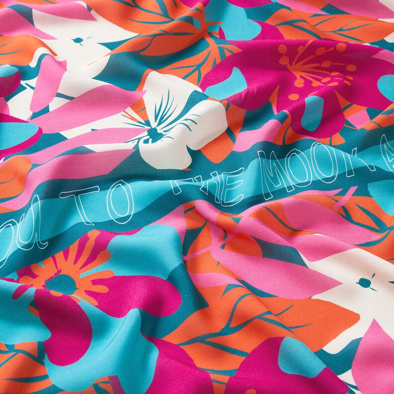 Viscose Voile grande bordure fleurie Panel – pétrole, image number 2