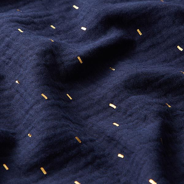 Tissu double gaze de coton Imprimé feuille Rectangle | by Poppy – bleu marine,  image number 2