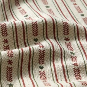 Tissu de décoration Semi-panama Rayures avec étoiles – nature/bordeaux, 