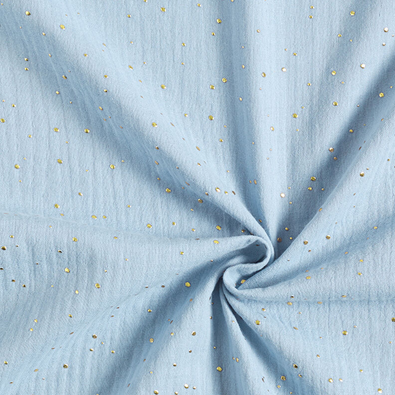 Tissu double gaze de coton taches dorées éparses – bleu clair/or,  image number 3