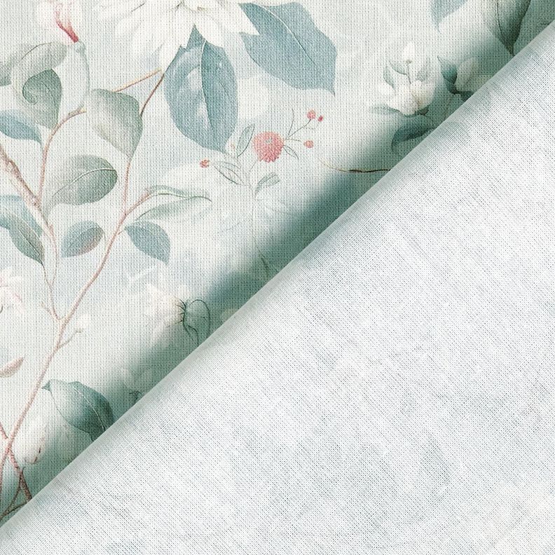 Tissu en coton Popeline rameaux de fleurs élégants – bleu argenté,  image number 4
