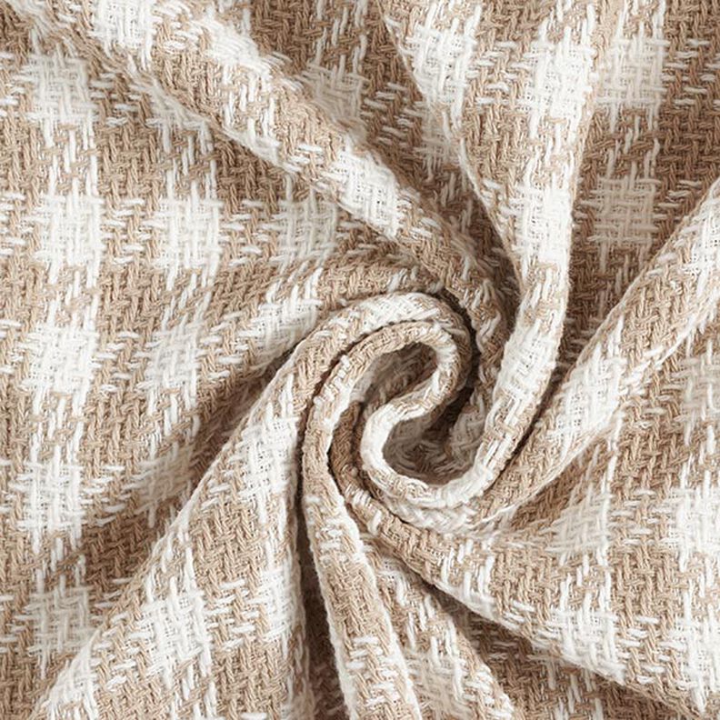 Tissu pour manteau en coton Carreaux – blanc/beige foncé, image number 4