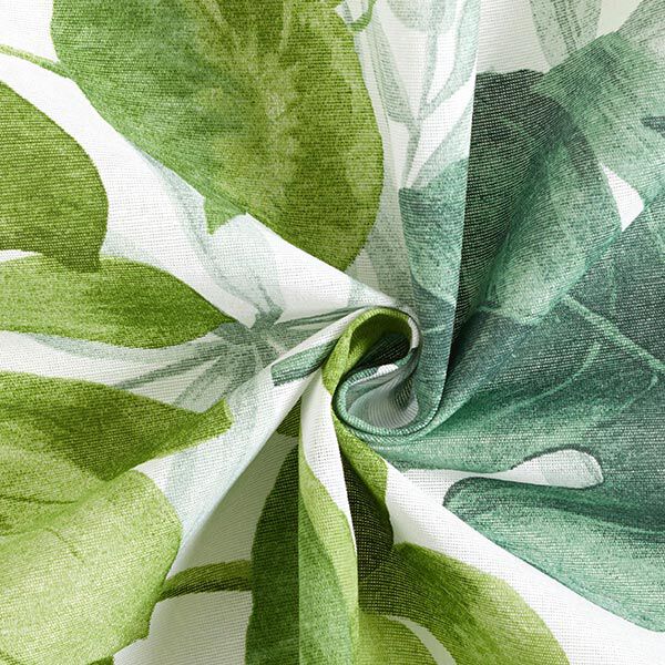 Tissu décoratif Toile grandes feuilles de monstera – blanc/vert herbe, image number 3