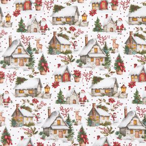 Tissu de décoration Canvas Village d'hiver – blanc/rouge foncé, 
