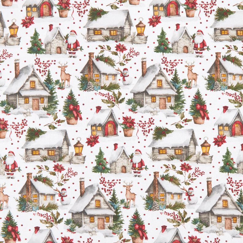 Tissu de décoration Canvas Village d'hiver – blanc/rouge foncé, image number 1