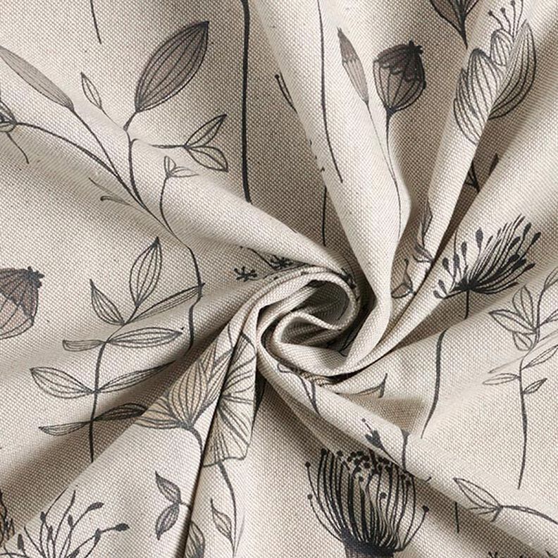 Tissu de décoration Semi-panama dessin de fleurs – nature/marron foncé,  image number 3