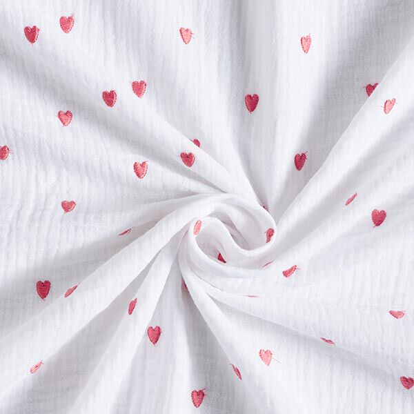 Tissu double gaze de coton Cœurs brodés – blanc/vieux rose, image number 3