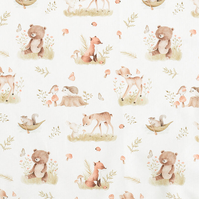 Popeline Jolis animaux de la forêt Impression numérique – écru,  image number 1