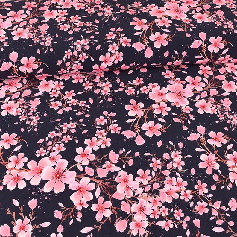 Jersey coton Fleurs de cerisier | Glitzerpüppi – bleu marine,  image number 2