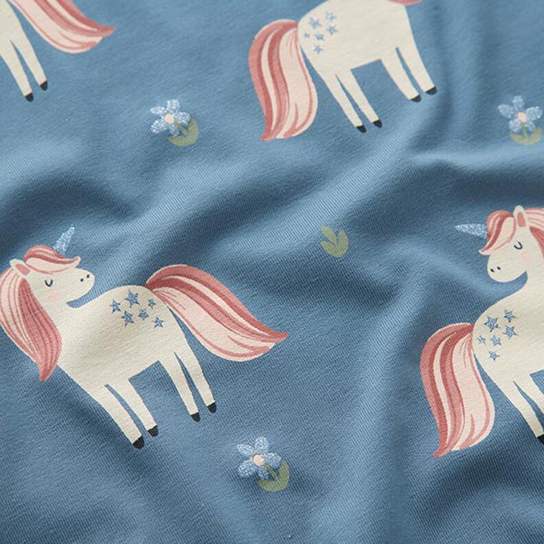 Jersey coton Jolies licornes scintillantes – gris bleu,  image number 2