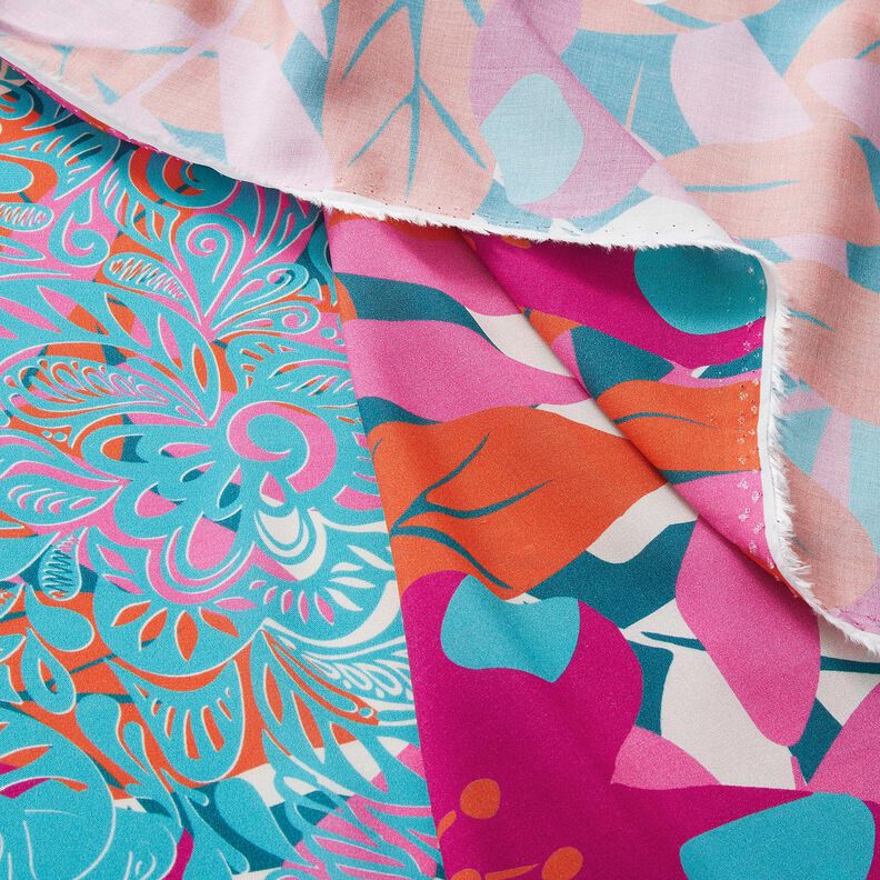 Viscose Voile grande bordure fleurie Panel – pétrole, image number 7