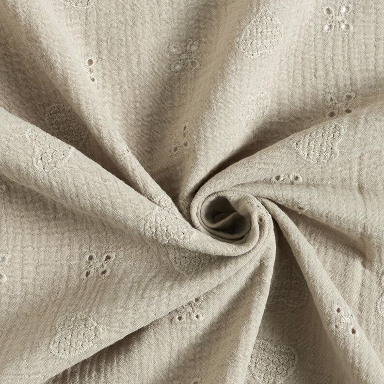 Tissu double gaze de coton Dentelle brodée Cœurs – gris soie,  image number 3