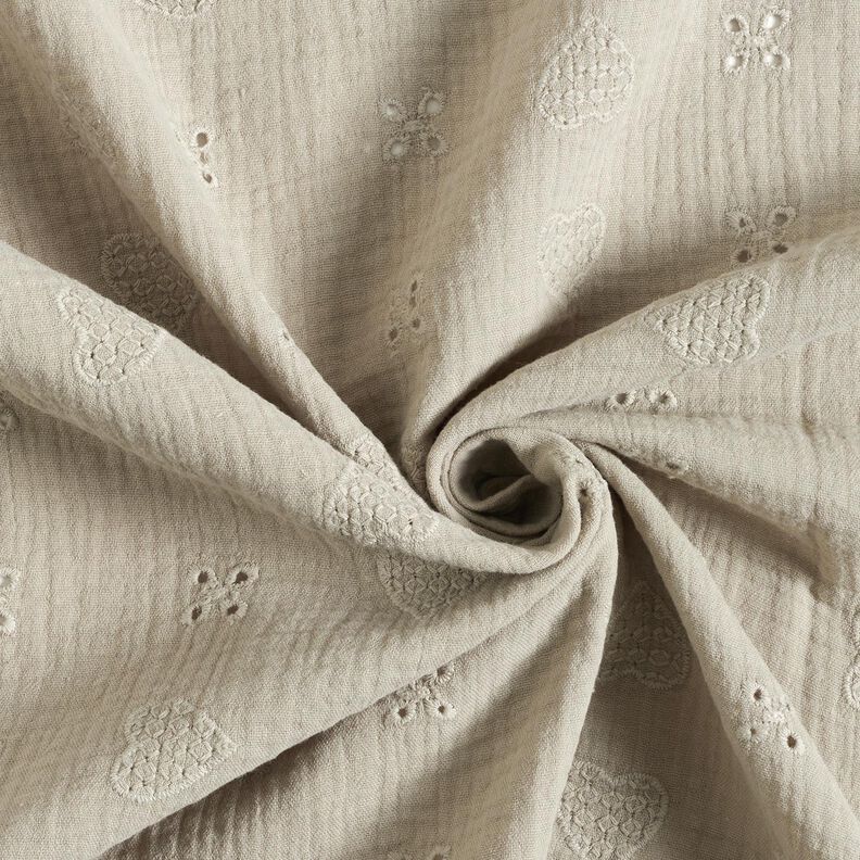 Tissu double gaze de coton Dentelle brodée Cœurs – gris soie, image number 3