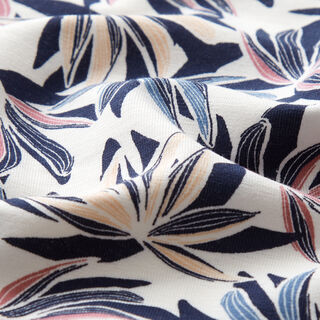 Jersey de coton Fleurs tropicales – blanc/bleu marine, 