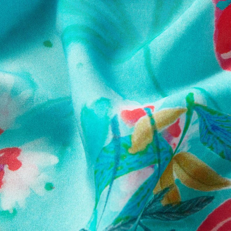 Beachwear paréo panneaux paons et fleurs – bleu aqua/rose intense,  image number 3