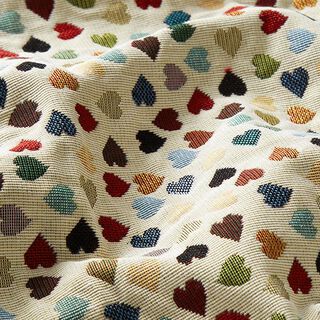 Tissu de décoration Gobelin Cœurs éparpillés – beige clair/pétrole, 