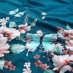 Jersey coton Prairie de papillons | Glitzerpüppi  – pétrole légère/rosé,  Jersey coton Prairie de papillons | Glitzerpüppi  – pétrole légère/rosé,