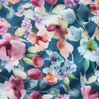 French Terry Sweat d’été Prairie fleurie aquarelle Impression numérique – bleu océan, 