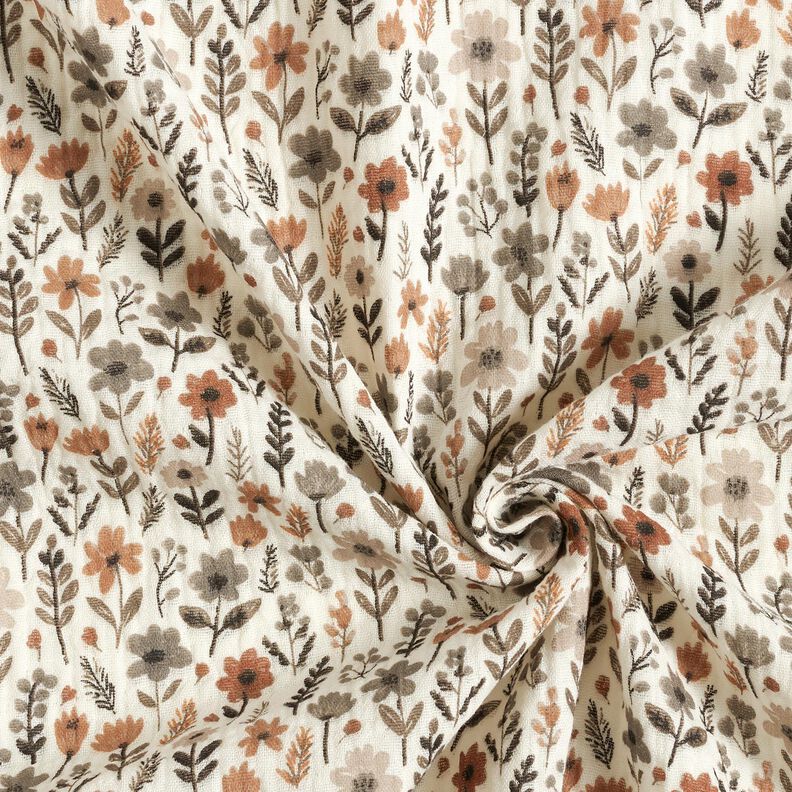 Tissu double gaze de coton Fleurs d'automne – écru, image number 3