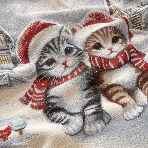panneau décoratif Gobelin Chats de Noël – bleu clair/carmin, 