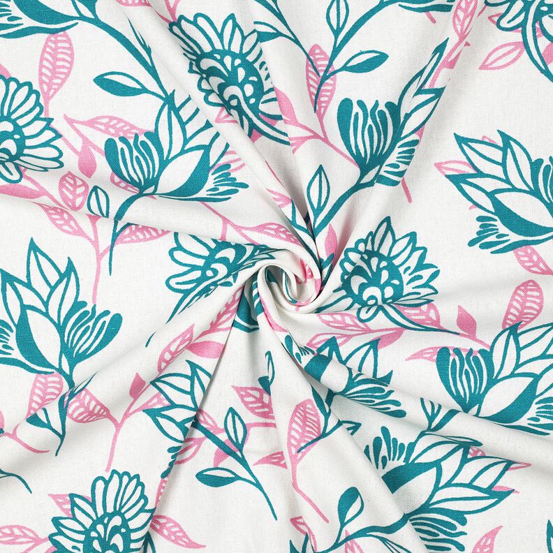 Mélange viscose lin Fleurs | Poppy Fabrics – ivoire/turquoise,  image number 3