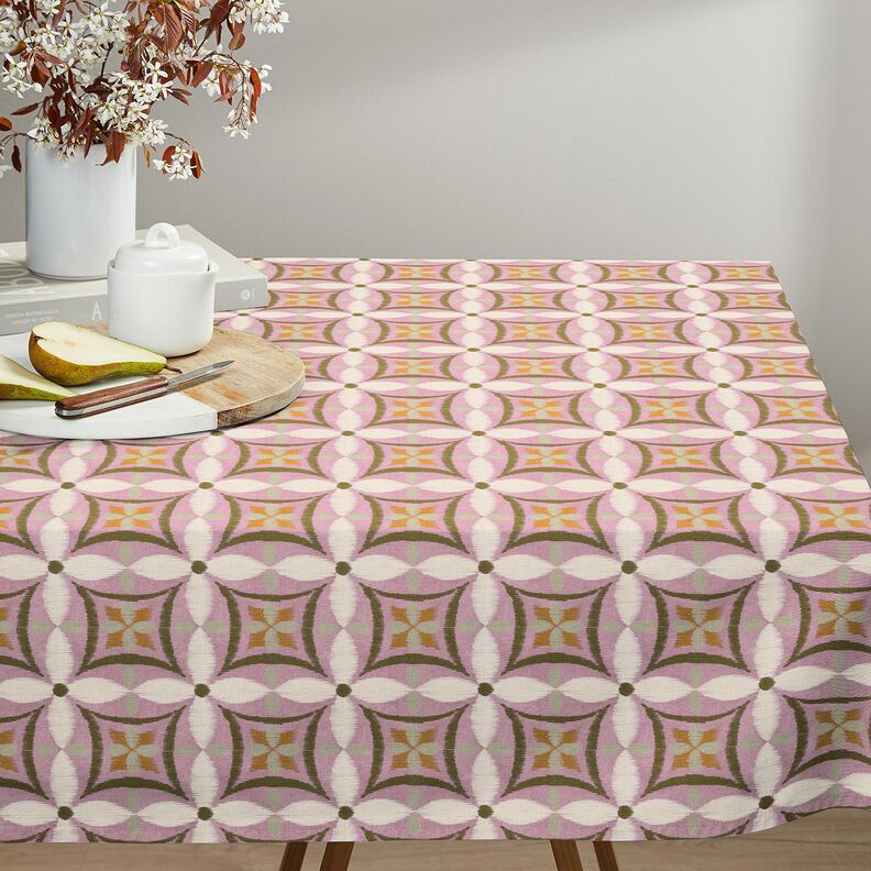 Tissu de décoration Canvas aspect grande broderie – violet pastel/beige clair, image number 7
