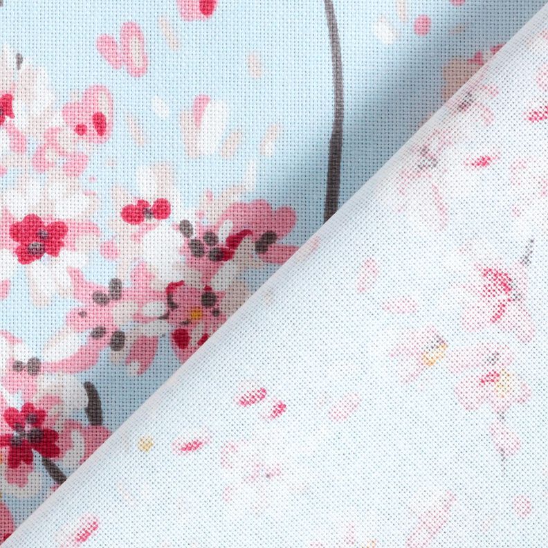 Tissu de décoration Semi-panama Rameaux de fleurs de cerisier – bleu clair/rose,  image number 4
