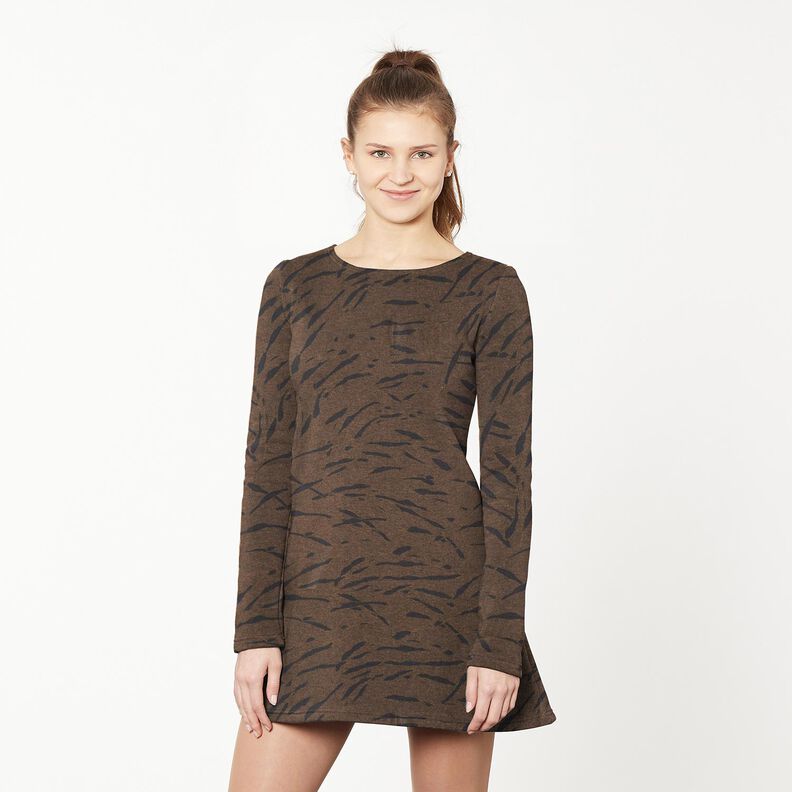 Jersey romanite tissu gratté avec rayures abstraites – marron noir,  image number 6