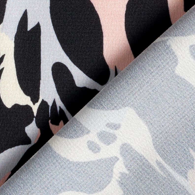 Crêpe satin pétales abstraits – noir/argent,  image number 4