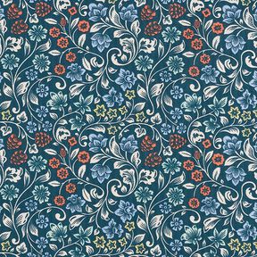 Tissu en coton Cretonne Vrilles de fleurs – pétrole/taupe clair, 