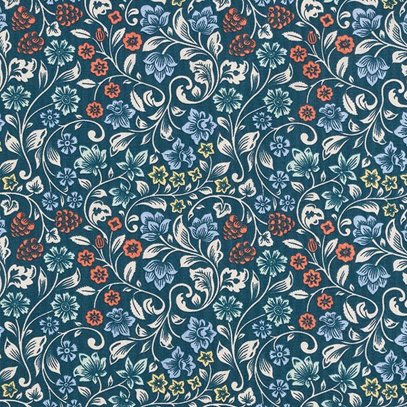 Tissu en coton Cretonne Vrilles de fleurs – pétrole/taupe clair, image number 1
