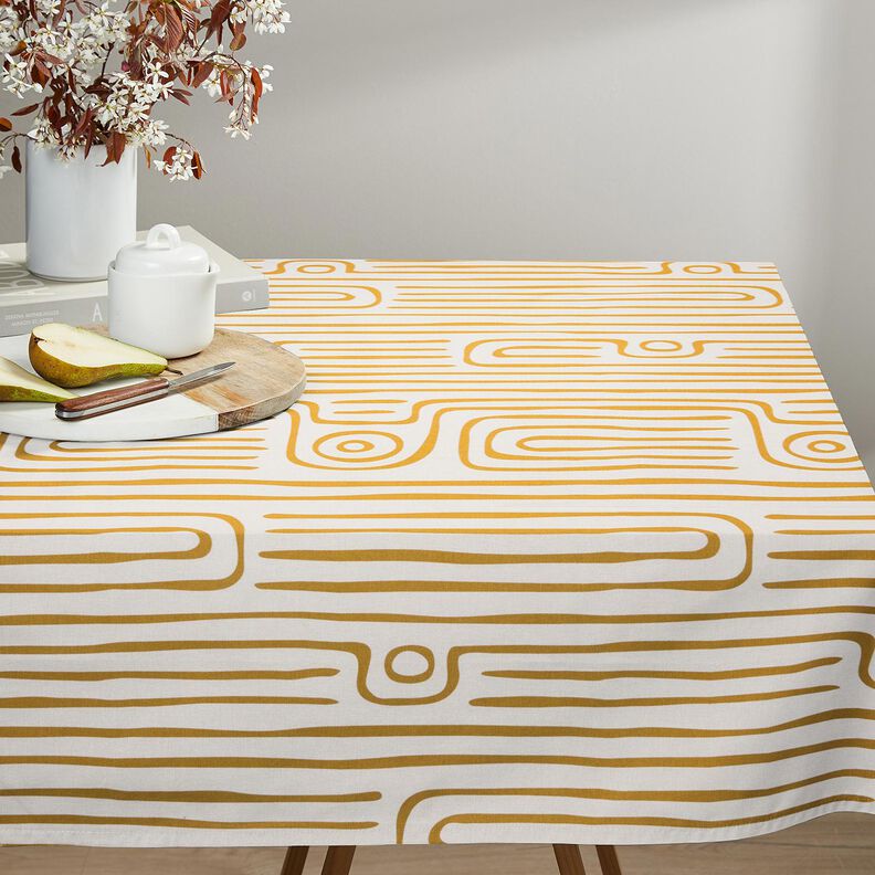 Tissu de décoration Semi-panama motif rayé abstrait – moutarde/nature,  image number 7