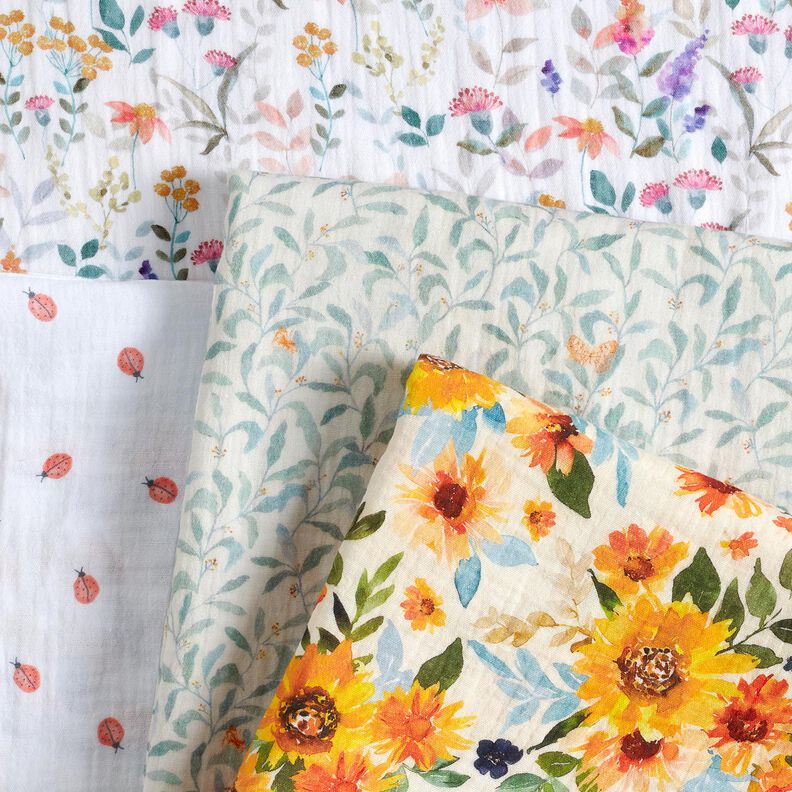 Tissu double gaze de coton Prairie avec papillons Impression numérique | Poppy Fabrics – ivoire,  image number 5