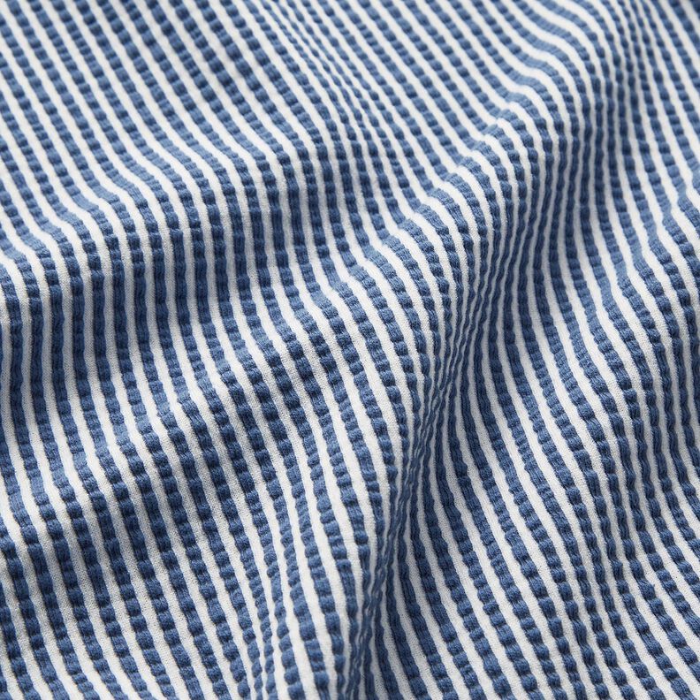 Jersey coton Seersucker Rayures fines – bleu jean/blanc, image number 2
