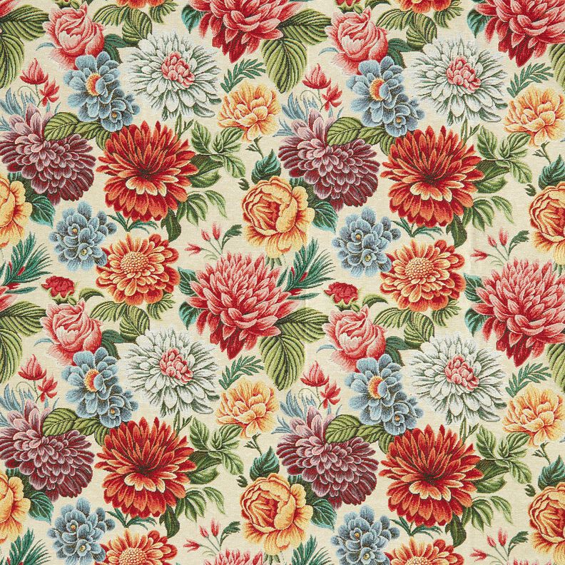 Tissu de décoration Gobelin Grandes fleurs – beige clair/rouge, image number 1